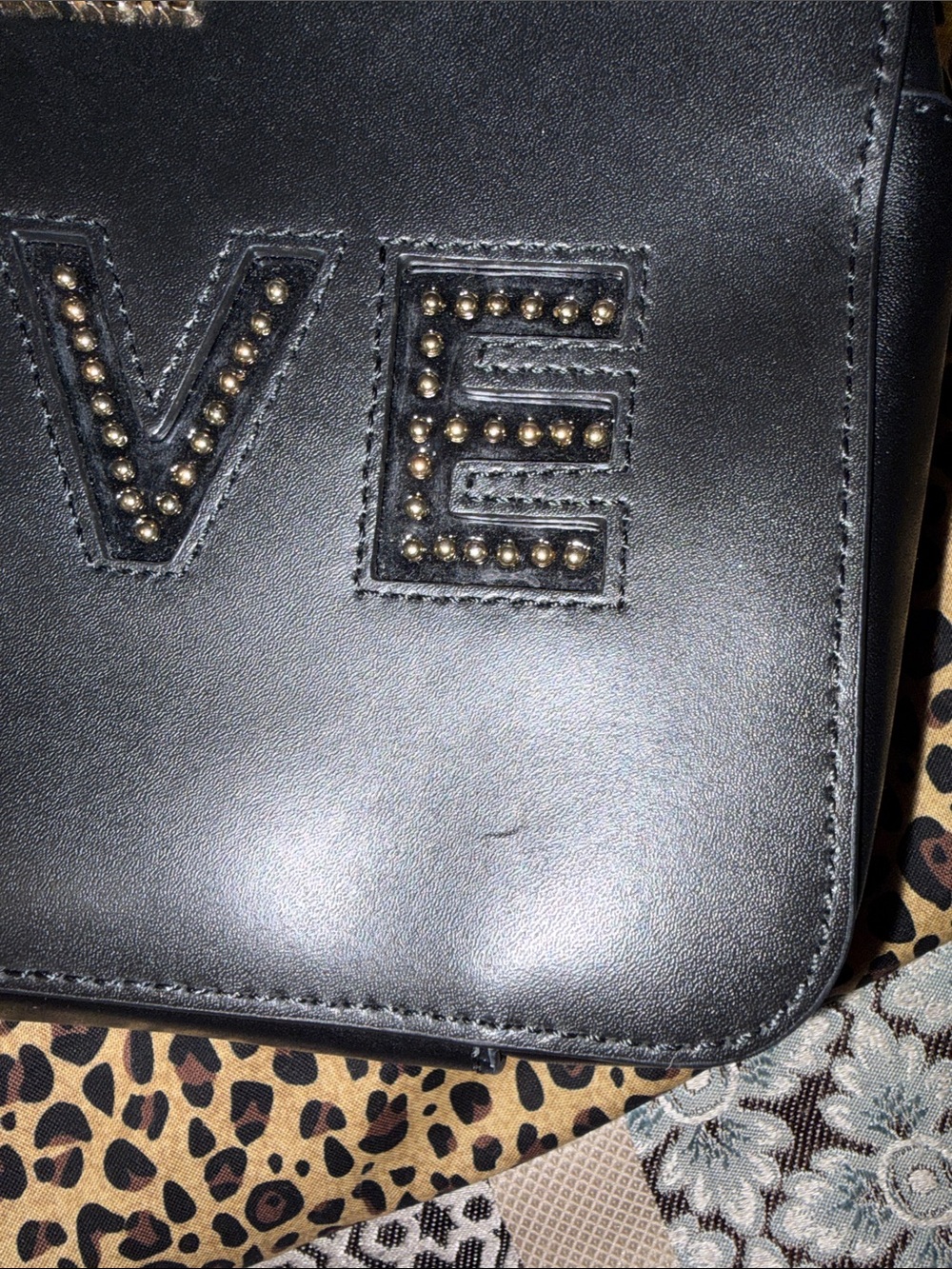 Michael Kors Black Leather 'LOVE' Studded Crossbody Bag with Gold Accents - Picture 7 of 13